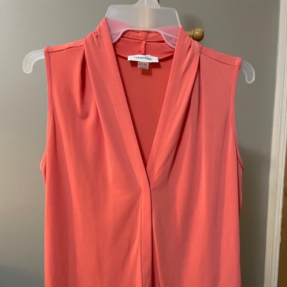 Coral Calvin Klein Sleeveless Blouse - Petite Medium
